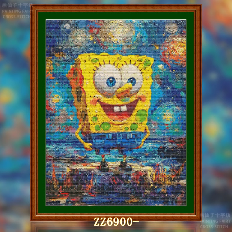 【ZZ6921- Oil Painting SpongeBob SquarePants】 Painting Fairy Cross Stitch