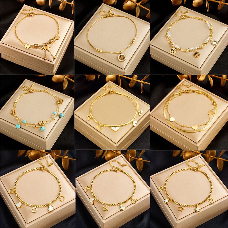 Women Heart Stainless Steel Anklets