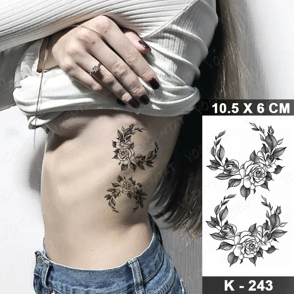 Waterproof Temporary Tattoo Sticker Realistic Waist Ankle Moon Vine Flowers Rose Flash Tatoo Fake Tatto For Body Art Women Men