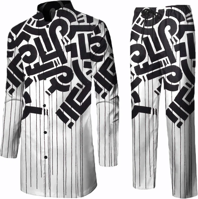 Casual Contrast Print Men's Long Sleeve Suit