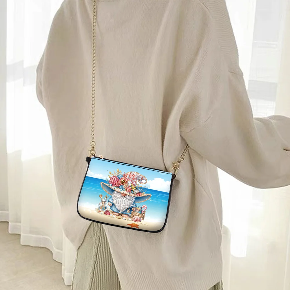 Beach Gnome Diamond Painting Coin Chain Purse 5D DIY Diamond Handmade Chain Bag