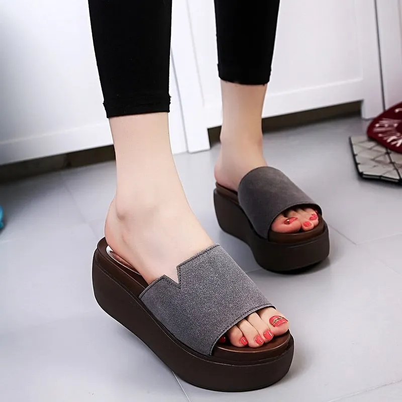 Lucyever Casual Women Open Toe Platform Flats Summer Slippers Ladies Thick Sole Outdoor Slides Classice Beach Flip Flops
