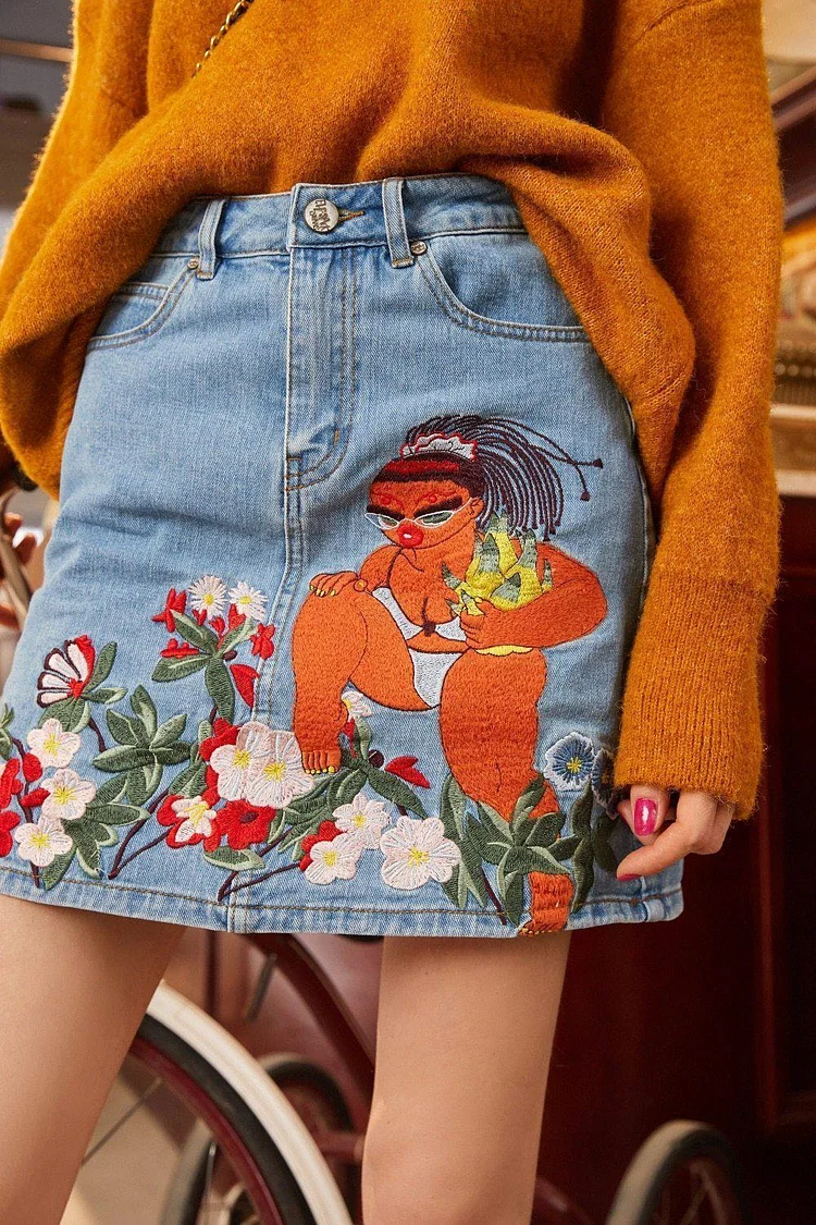 VINTAGE HIGH WAIST DENIM SKIRT V179