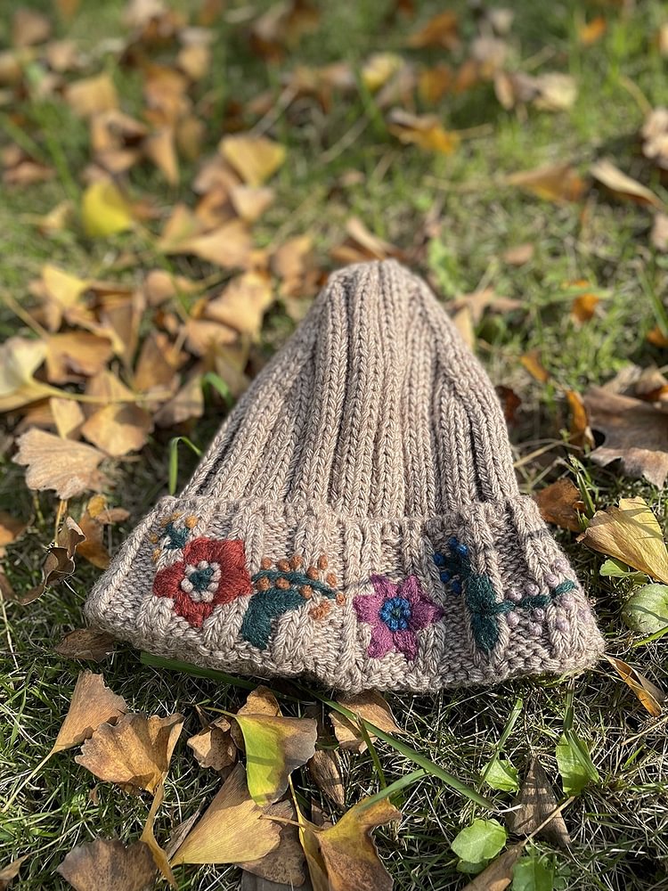Queenfunky cottagecore style Cute Embroidered Knitted Hat QueenFunky