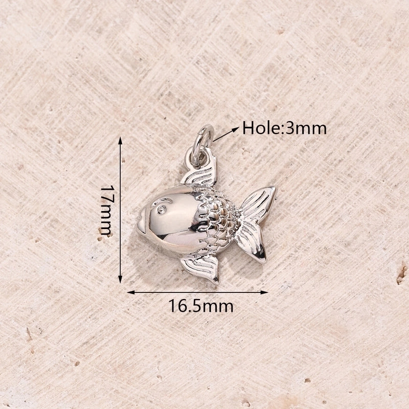 1 Pc/Package 17×16.5mm 19x7mm 23x9mm Hole 3~3.9mm Copper Zircon 18K Gold Plated White Gold Plated Fish Carp Polished Pendant Jewelry Accessories