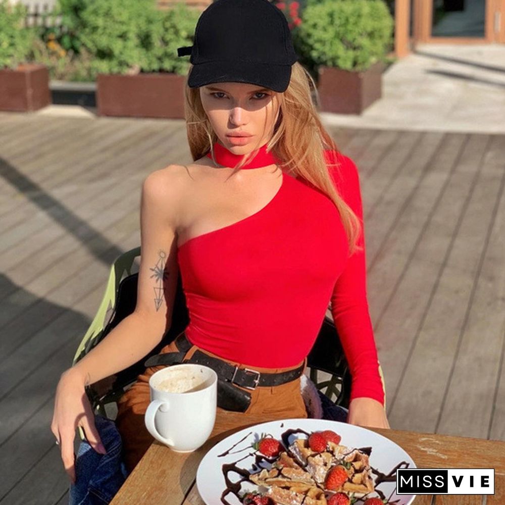 Solid Cotton Halter One Shoulder Sexy Fashion Woman Winter Spring Solid Body Jumpsuit