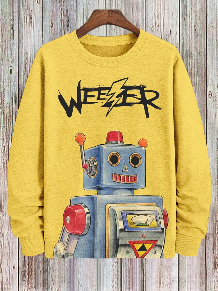 Men's Weezer Robot Rock Music Print Casual Sweatshirt