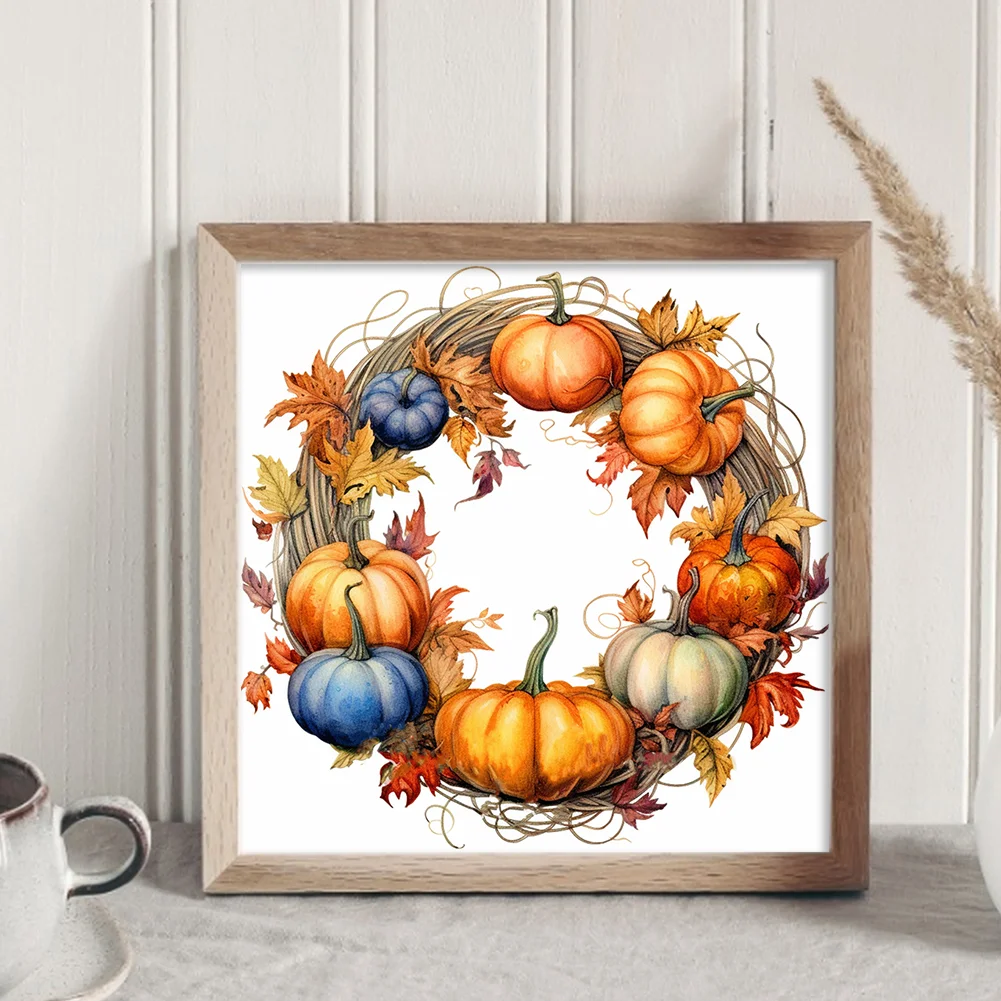 DIY Stamped Cross Stitch 11CT Full Embroidery 40*40cm - Fall Pumpkin Wreath