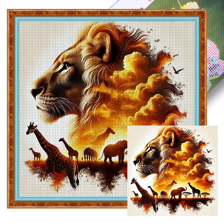 【Yishu Brand】Lion Silhouette (45*45cm) 11CT Stamped Cross Stitch gbfke