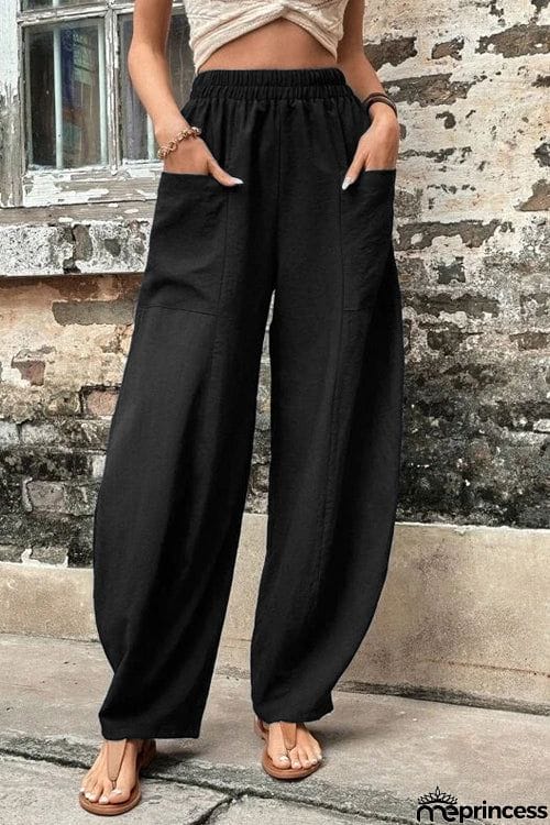 Resort Casual Elastic Waist Loose Trousers