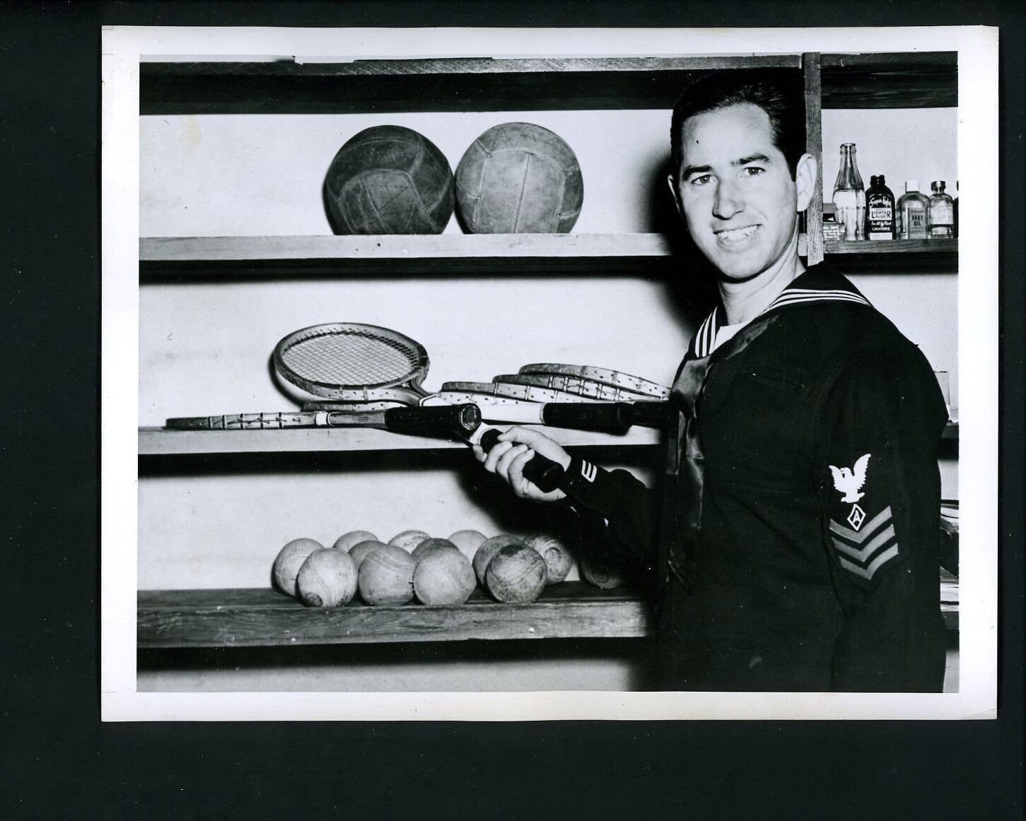 Bobby Riggs Navy Athletics Specialist in Tennis 1945 Press Wire Photo Poster painting