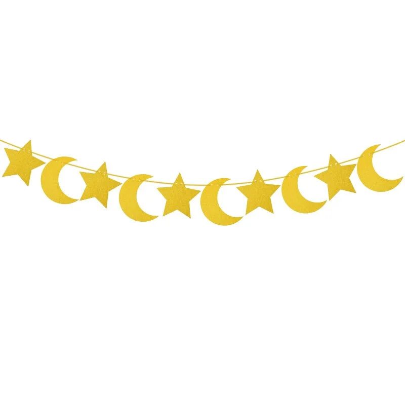 EID Mubarak Banner Glitter Star Moon Letter Paper Bunting Garland Islamic Muslim Party Ramadan Kareem Decorations for Home 2022