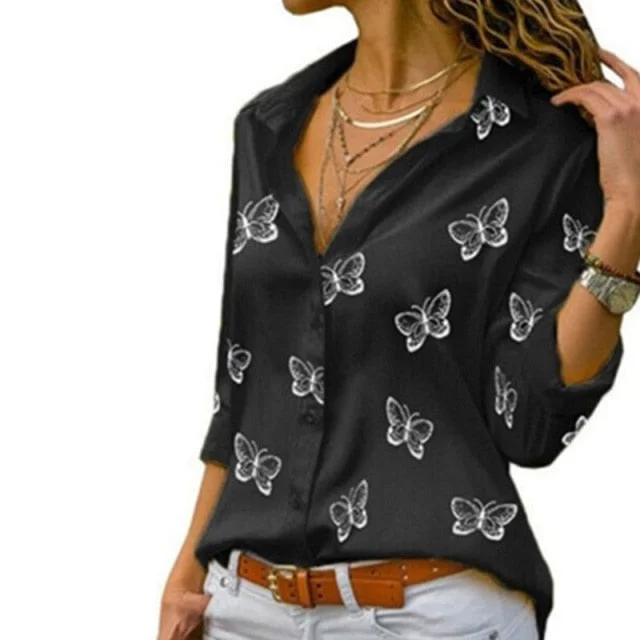 Fashion Butterfly Print Women Blouses