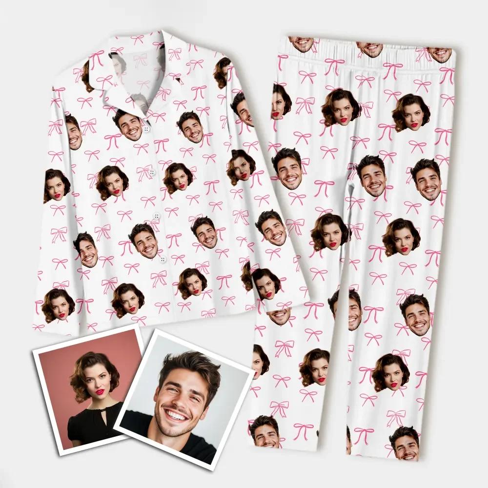 Custom Face Long Sleeve Pajamas Couple Gift For Valentine's Day Pajamas