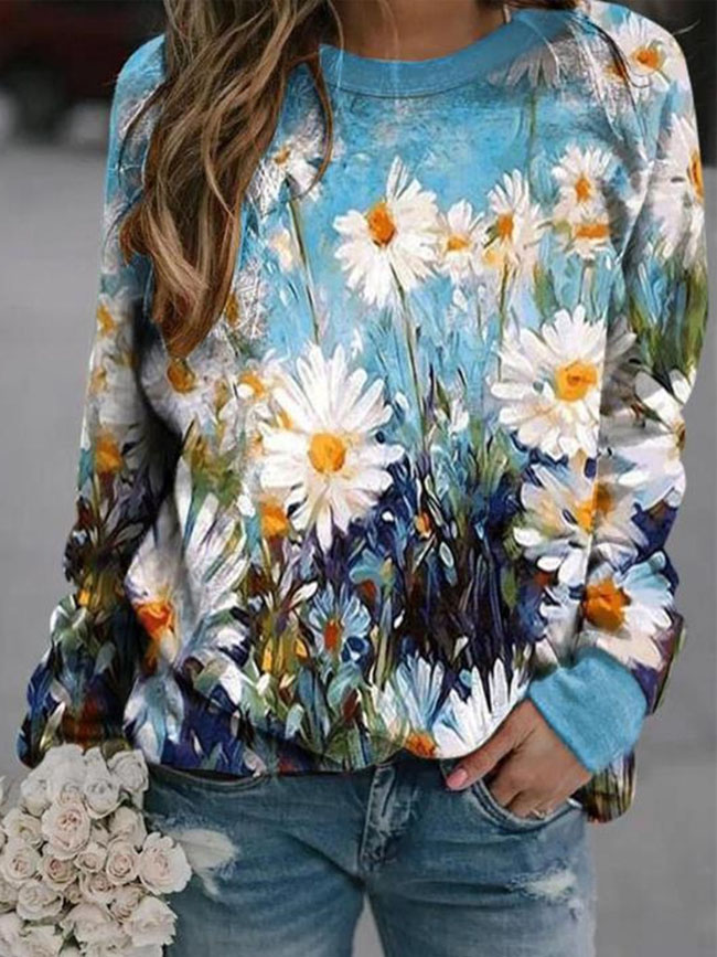 Women's winter pullover fashion small fresh retro printing long-sleeved