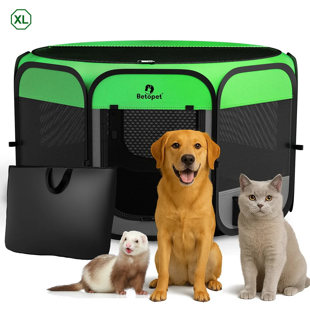 MAXLAPTER Upgraded Pet Dog Playpen for Small/Medium/Large Dogs Indoor/Outdoor, 600D Oxford Fabric Green Portable Cat Playpen Enclosed with Removable Zipper Top and Bottom（XL）