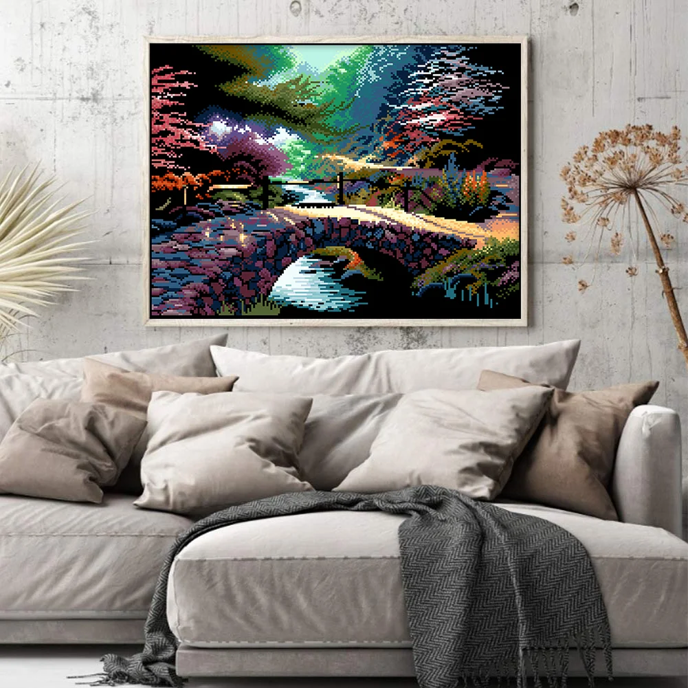 9CT Full Stamped Cross Stitch Bead Embroidery- Bridge(Canvas|54*43CM)