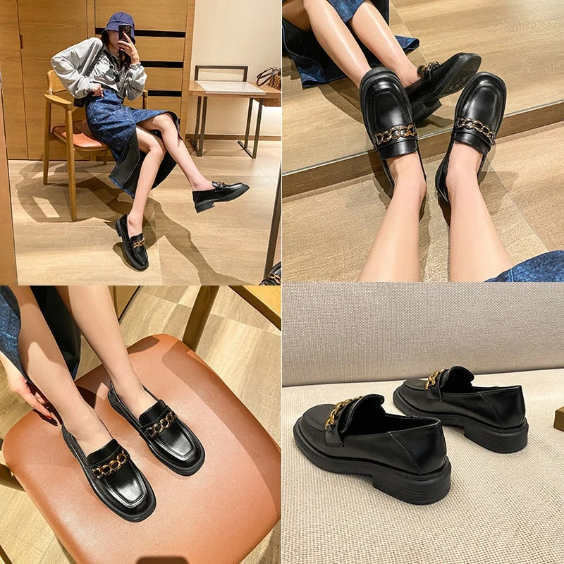 Women's Loafers for 2022 Casual Ladies Autumn Low Heels Designer Genuine Leather Fashion Oxfords Slip-on shoes Moccasins