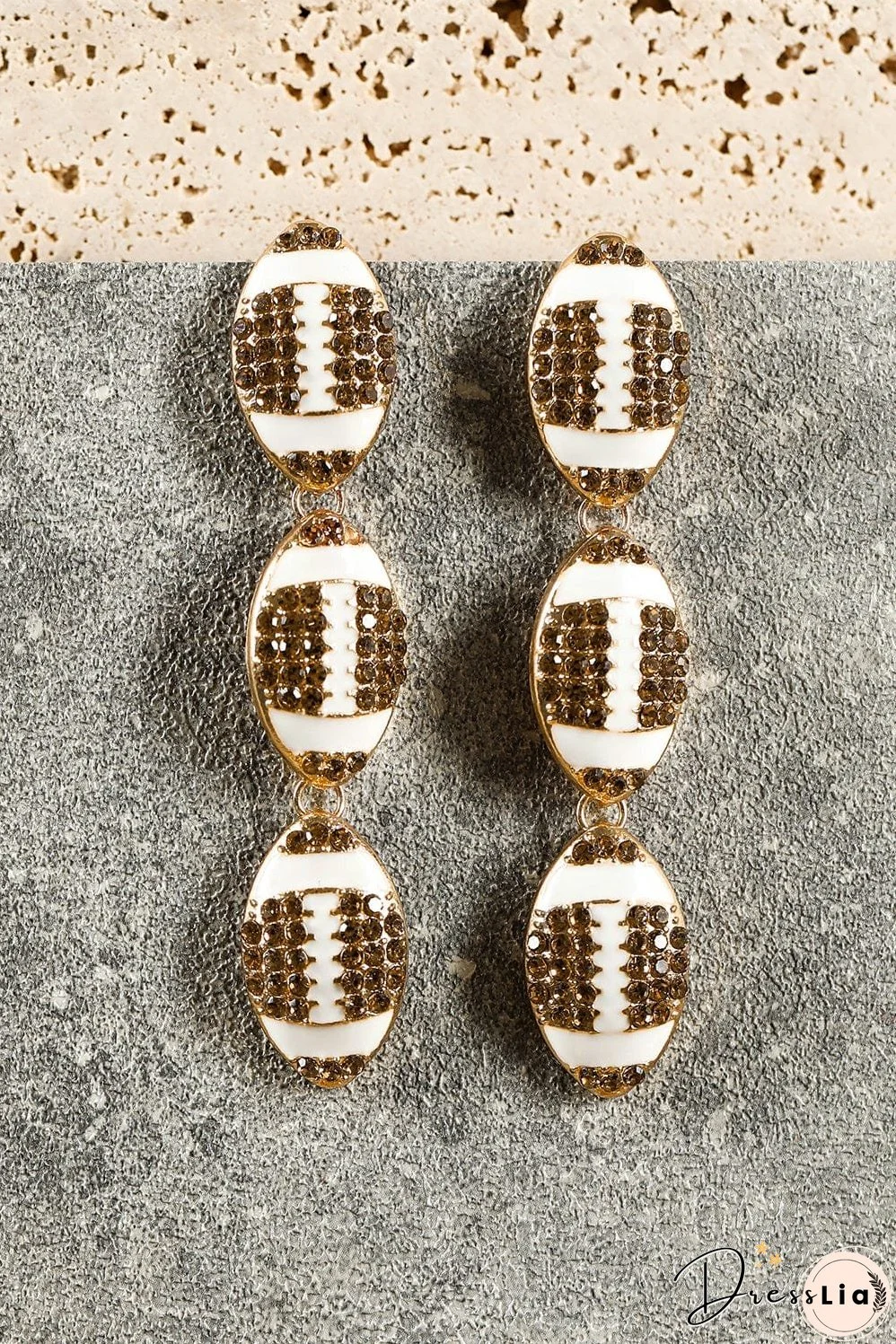 Chestnut Rugby Pattern Rhinestone Tiered Drop Earrings - Eye-Catching Glamour and Durability