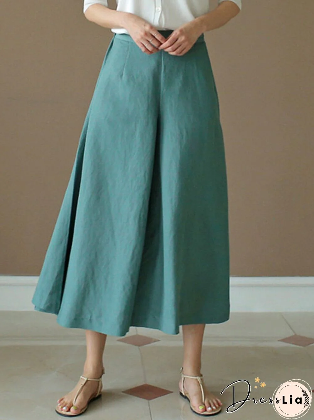 Solid A-line Pocket Loose Crop Wide Leg Pants