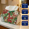 Christmas Poinsettia Butterfly 24cm DIY Diamond Painting Rhinestones Decorative Tissue Box Reusable Crystal Mosaic PU Tissue Holder for Home Car Desk Decoration Craft