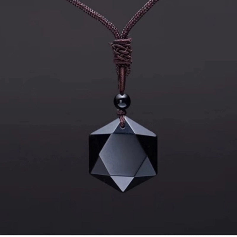 Fashion Hexagram Obsidian Unisex Pendant Necklace 1 Piece