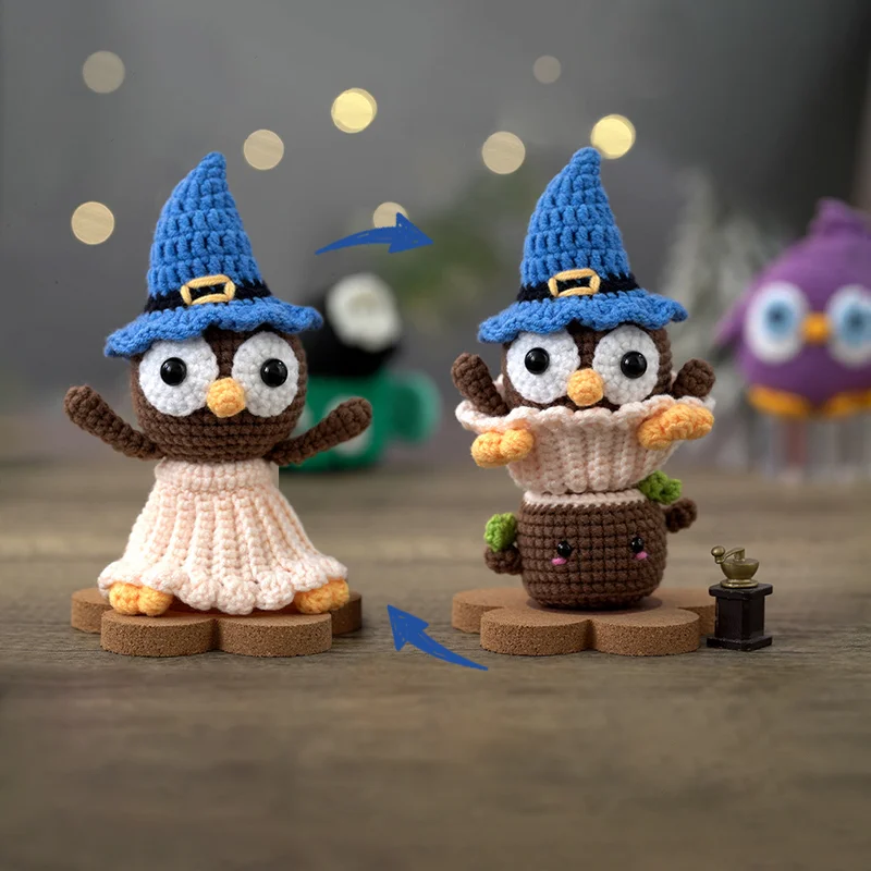 Mewaii® Halloween Crochet Kits Reversible Owl Cupcake Crochet Kit For Beginners With Easy Peasy YarnFor Holiday Gift Christmas