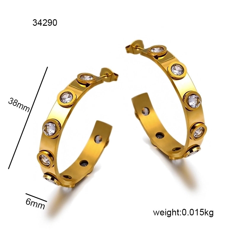 1 Pair Basic Minimalist Commute Geometric Inlay 304 Stainless Steel Zircon 18K Gold Plated Ear Studs