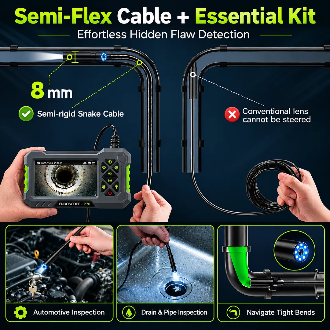 BEBANG Endoscope Camera with Light, 4.3-Inch LCD Borescope Inspection Camera, 8mm IP67 Waterproof Probe, 16.4FT Semi-Rigid Cable, 8 Adjustable LED Lights for Automotive, Plumbing, HVAC & Home Inspect
