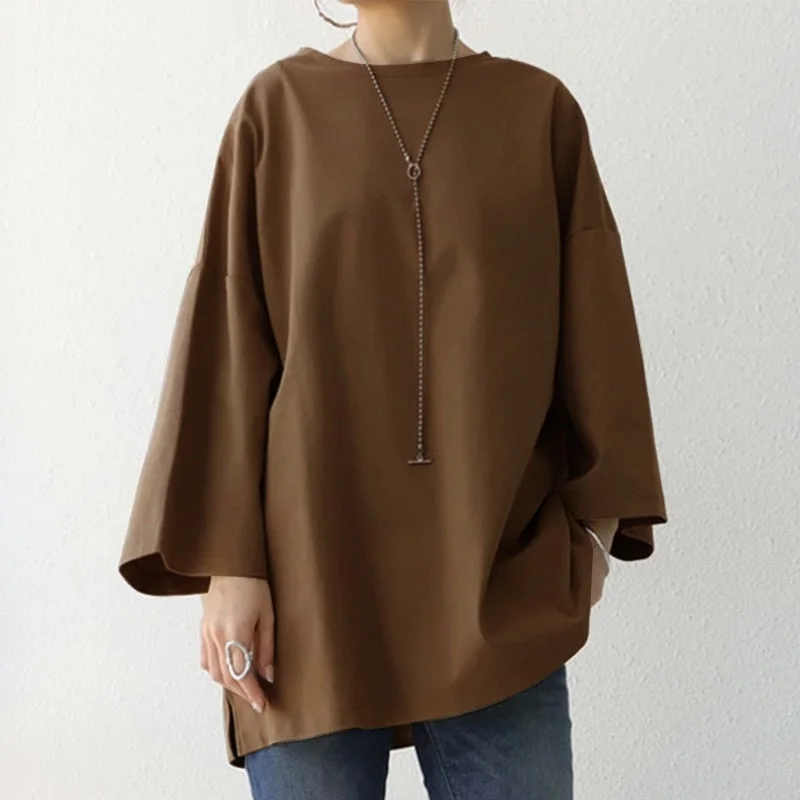 Women Casual Loose Blouse ZANZEA Summer Long Sleeve Solid Tops Female Work Blusas Spring Shirt Chemise Baggy Tunic