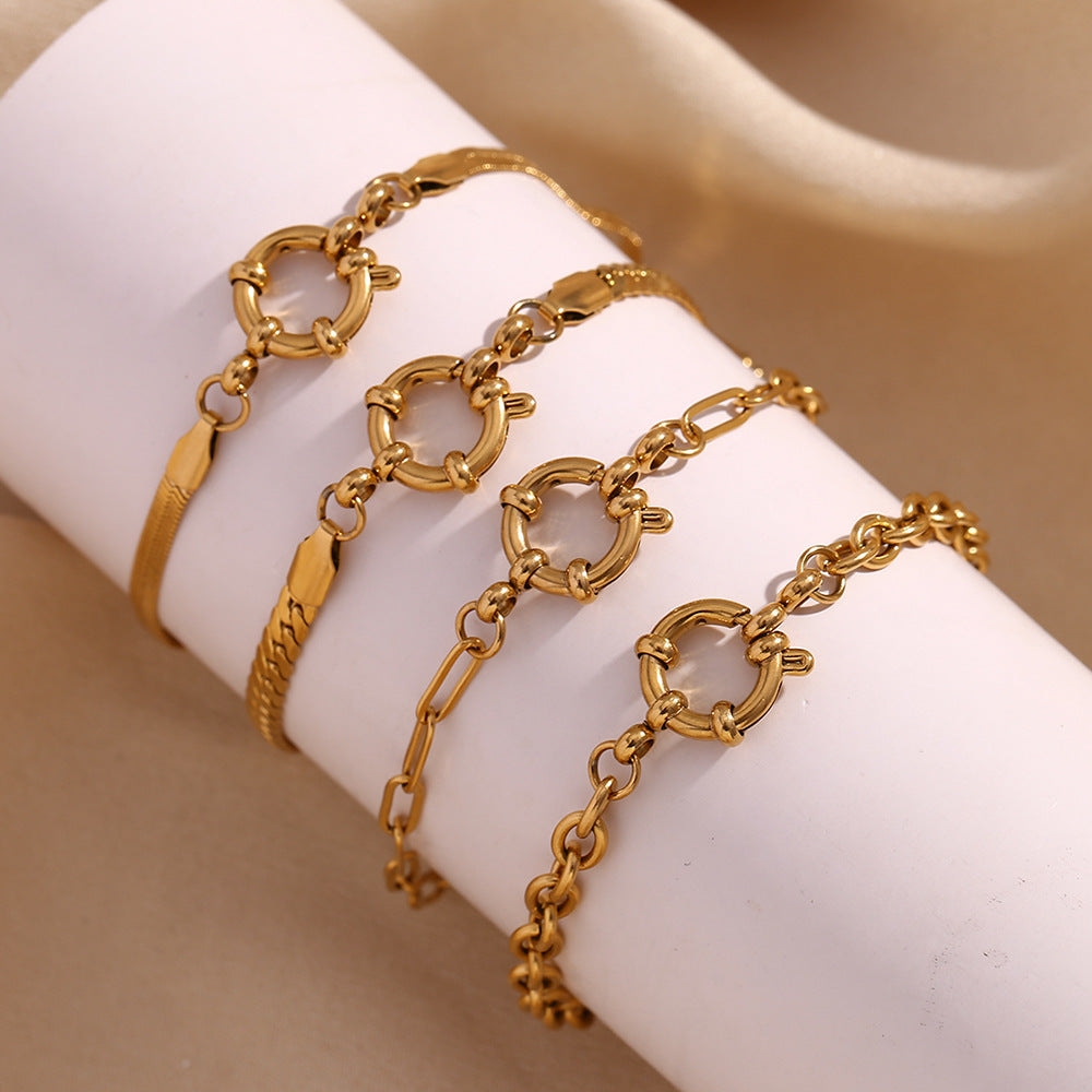 Women Fashion Circle Geometric Stainless Steel 18K Gold Plated Bracelets