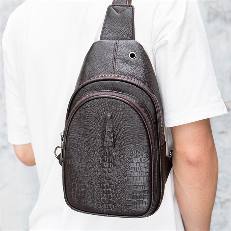 Soft Crorodile Leather Casual Comfy Chest Bags  With Large Capacity