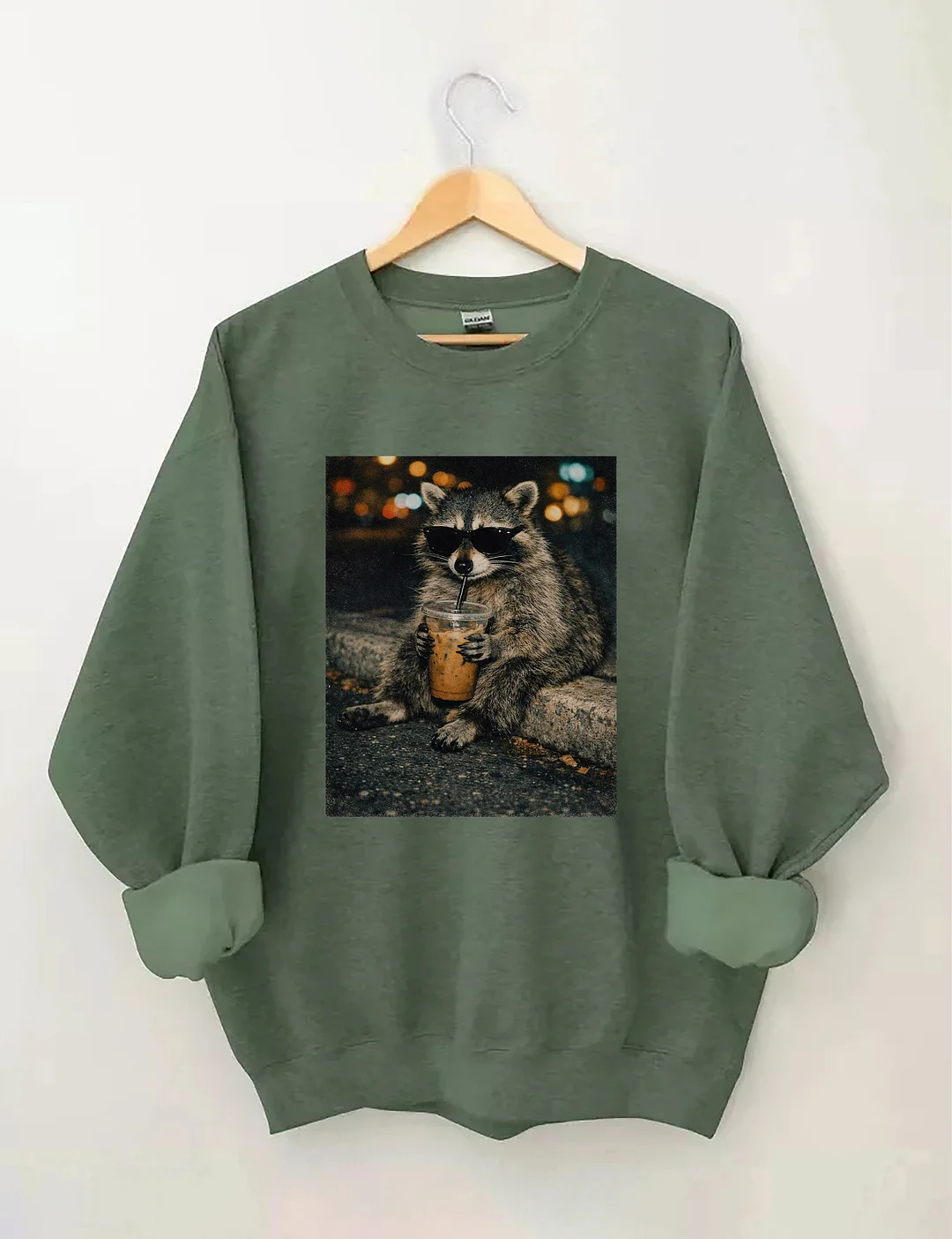 Funny Raccoon Drinking Iced Coffee Sweatshirt