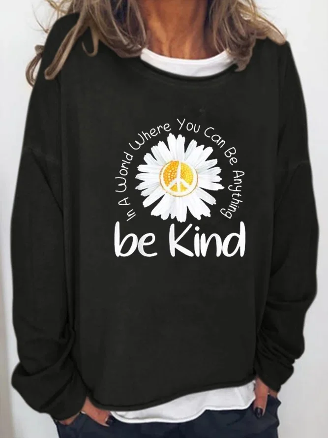 Casual Round Neck Long Sleeve Printing Floral Sweatshirt