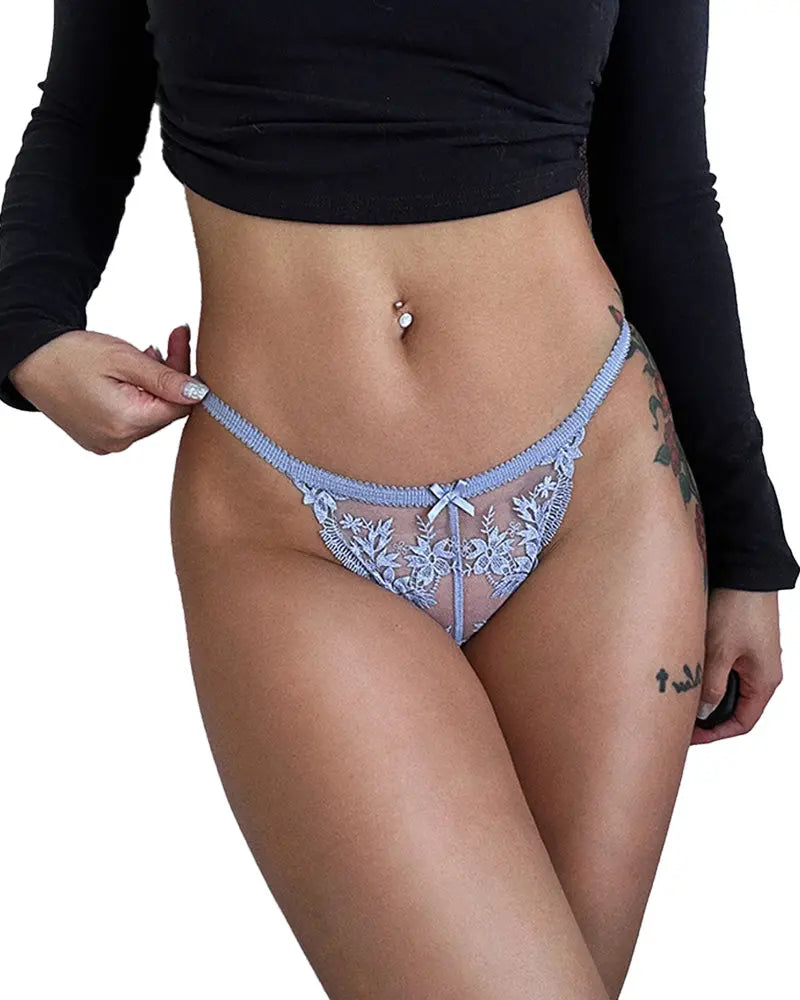 BlossomLace &ndash; French Embroidered Sheer Lace Thong