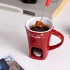 Candle Cup Cheese Chocolate Melting Ceramic Mug Chocolate Fondue Mug with Fork