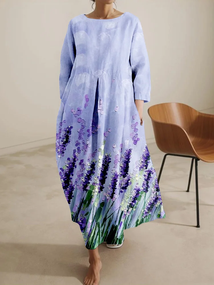 VChics Lavender Painting Art Pattern Comfy Midi Dress