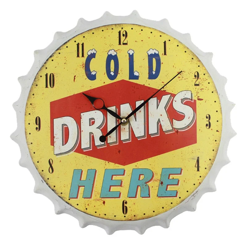 35cm Creative Metal Wall Clock Modern Design Retro Beer Bottle Cap 3D Wall Art Decor for Bar Cafe Iron Hanging Clocks Wall Watch