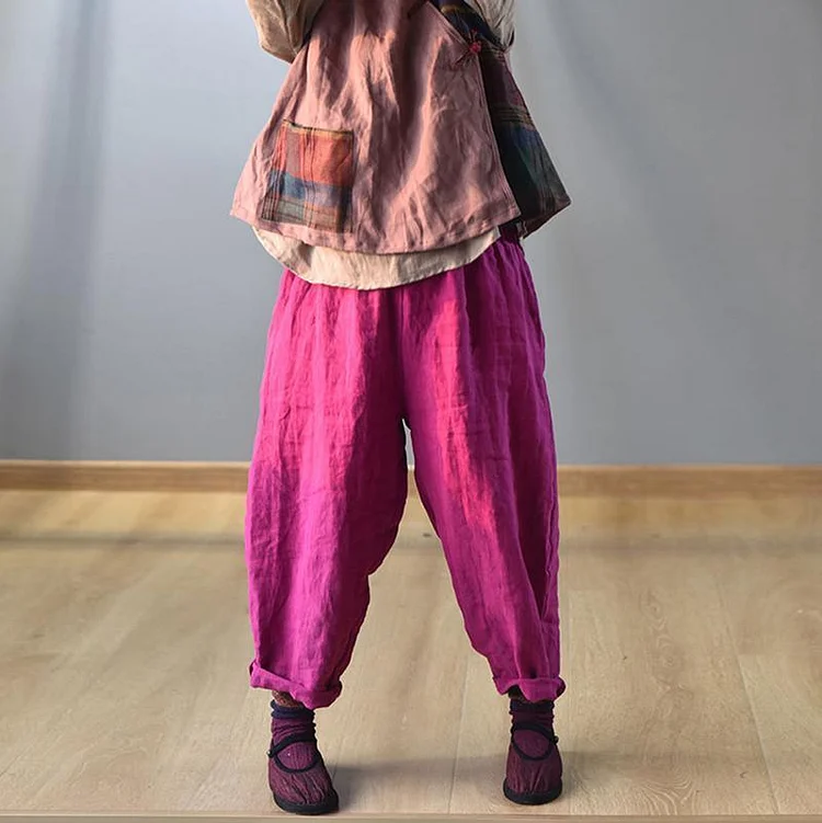Summer Solid Harem Pants Plus Size 100% Linen Pants