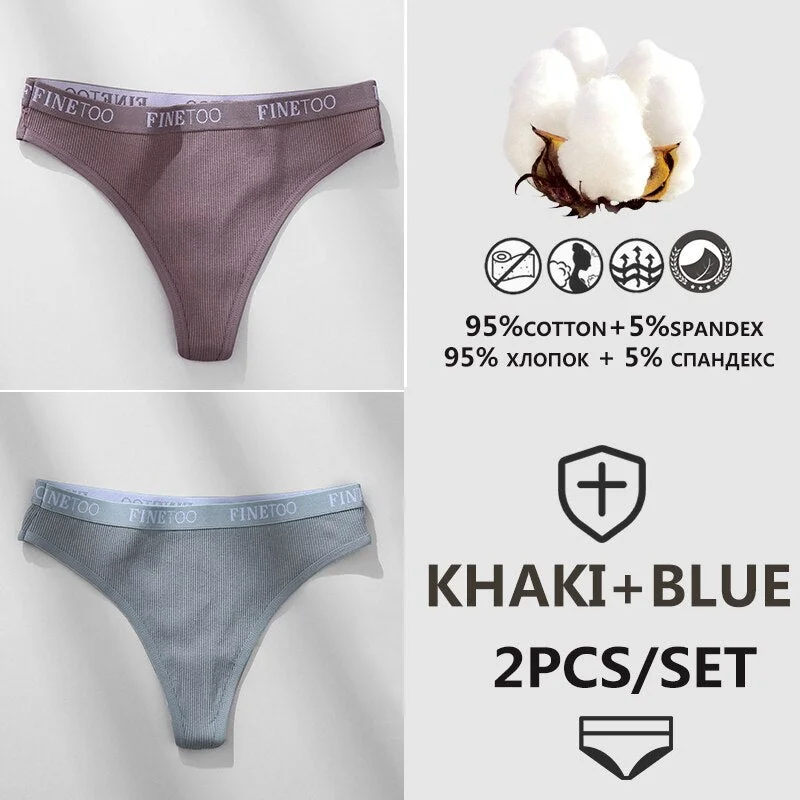 FINETOO 1/2PCS G-string Women Cotton Thongs M-XL Design Letter Femme Underwear Sexy Panties Underpants Thong Pantys Lingerie