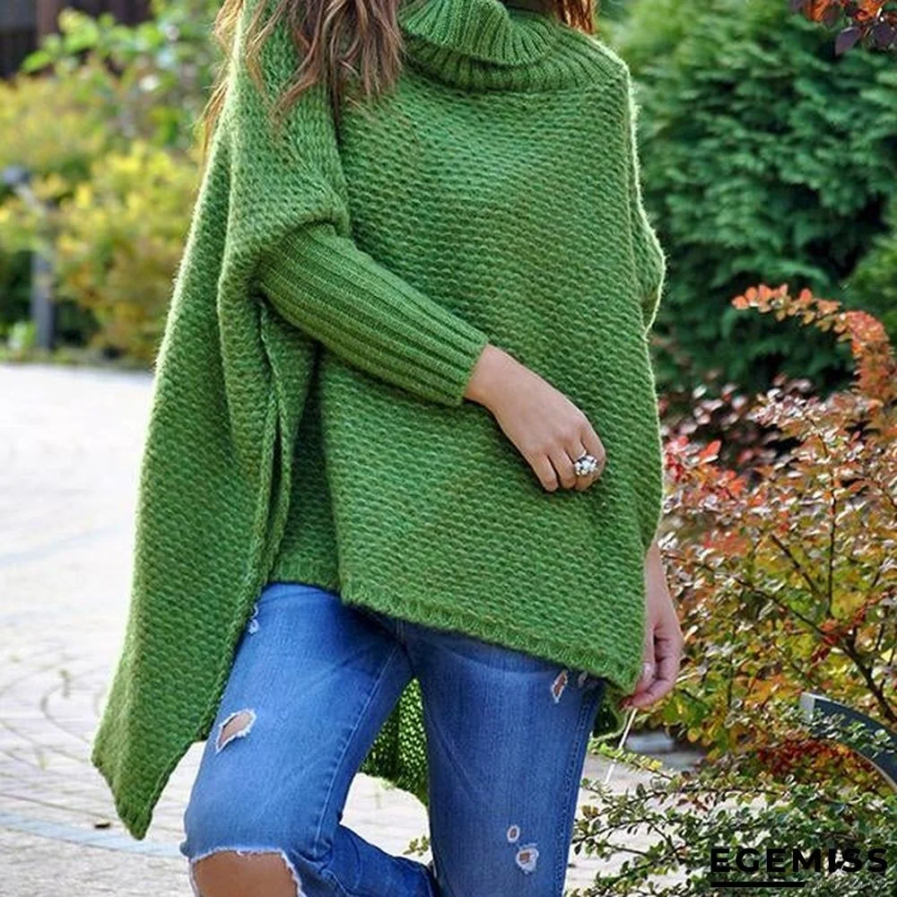 Irregular Solid Color High Neck Sweaters | EGEMISS