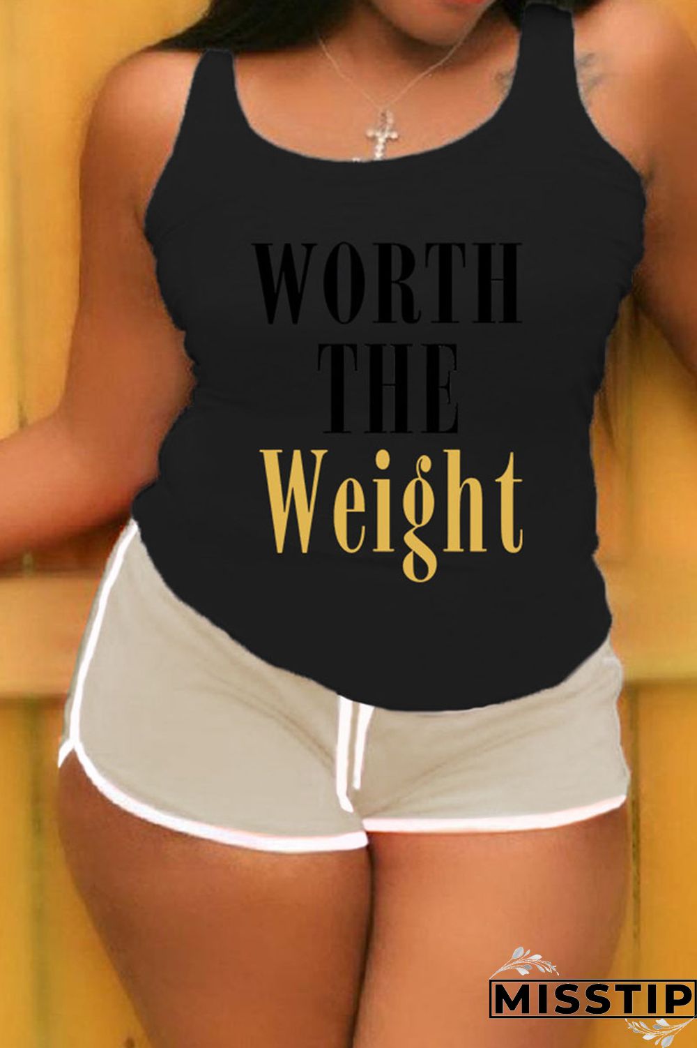 Grey Plus Size Casual Letter Print Patchwork U Neck Plus Size Two Pieces