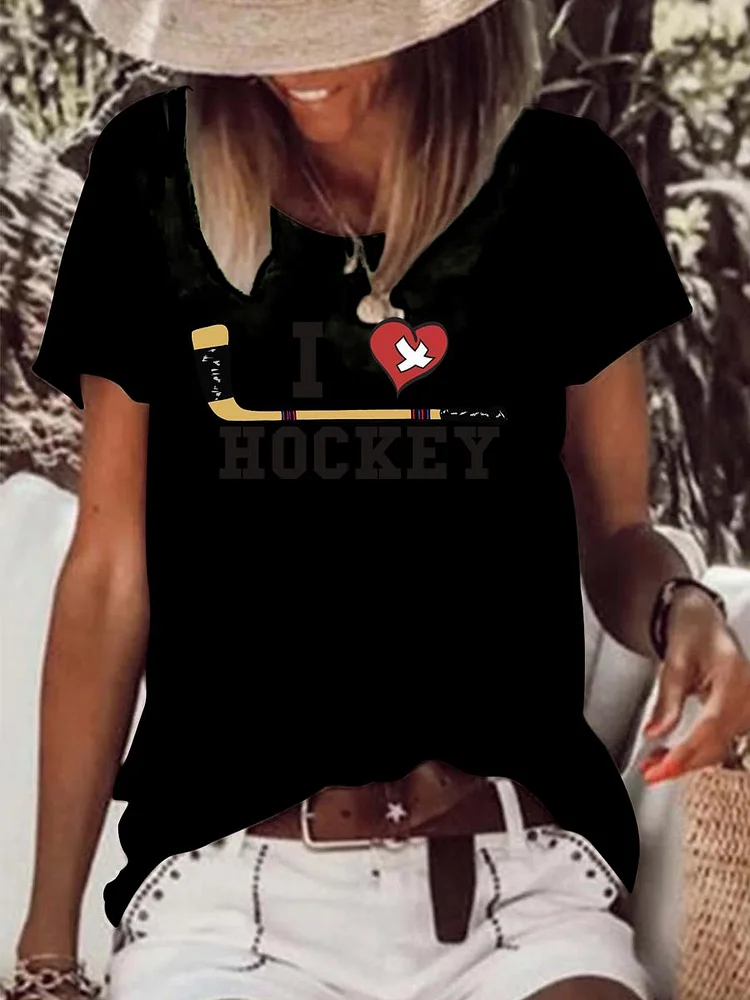 I Love Hockey Raw Hem Tee-Annaletters