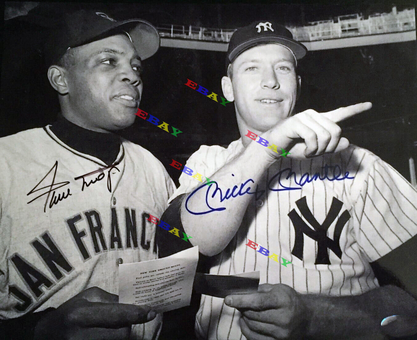 Mickey Mantle Willia Mays Giants Yankees Autographed 8x10 Photo Poster painting Reprint