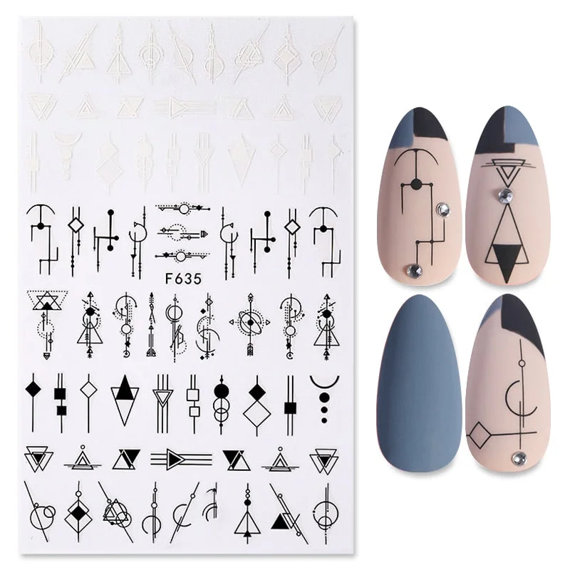 1PC Black White Leaves Flower 3D Nail Stickers Tropical Plants Mandala Leaf Geometry Transfer Decals Nail Art Decorations-Nail Inspo