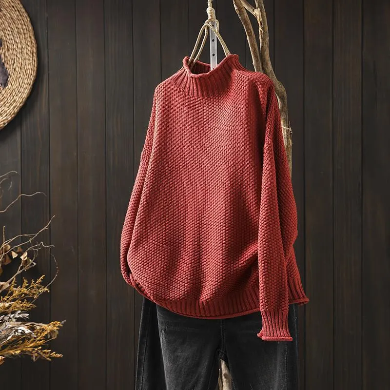 Turtleneck three-dimensional diamond knitted sweater