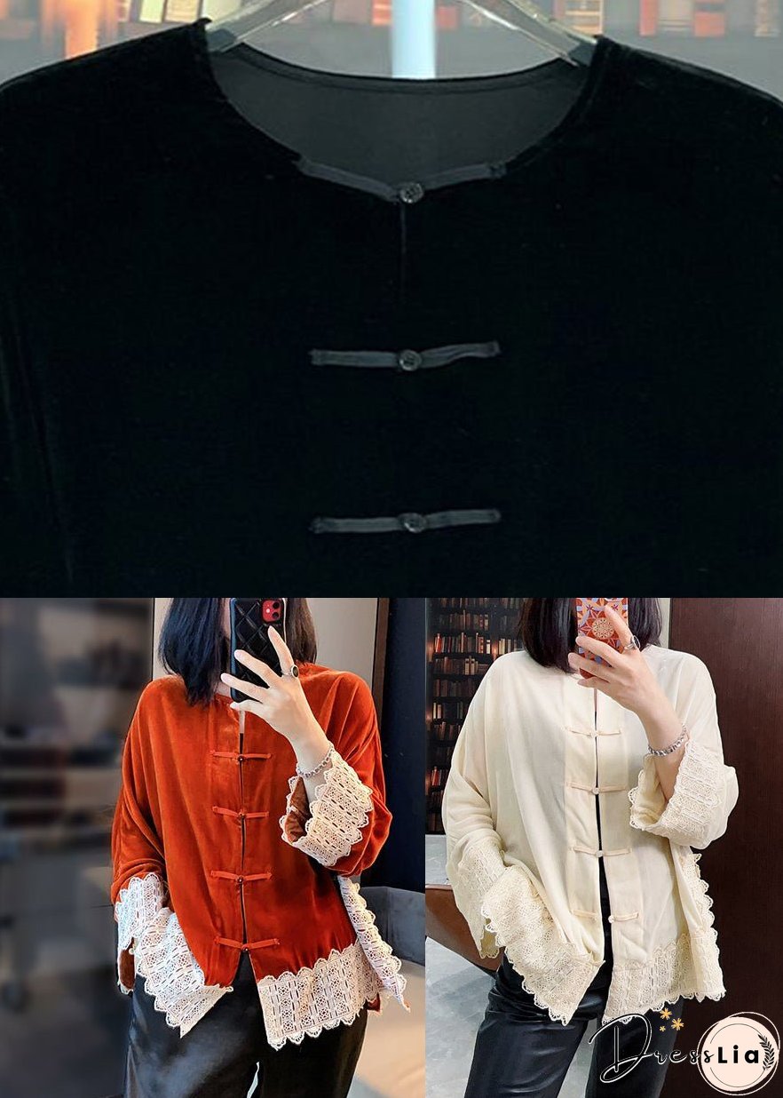 Vintage White Floral Button Silk Velour Coats Long Sleeve