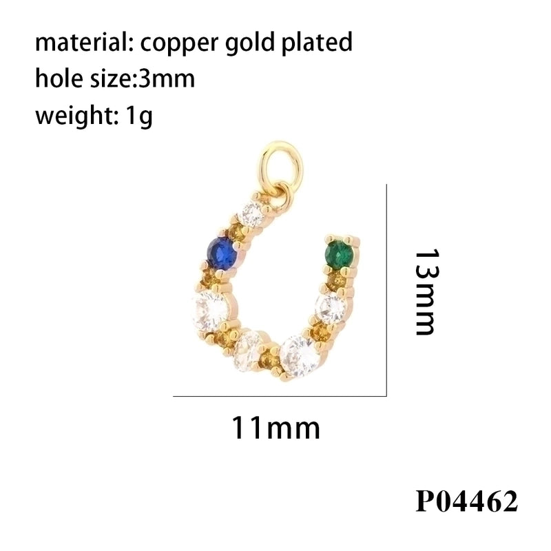 Minimalist U Shape Copper Plating Inlay Zircon 18k Gold Plated Charms