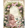 Fille de fleur-sp&eacute;cial forme diamant peinture-30 * 40cm