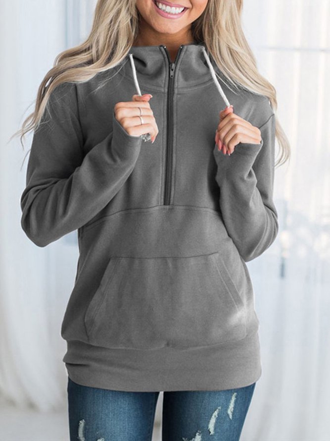 Long Sleeve Casual Zipper Solid Plus Size Hoodies Zaesvini